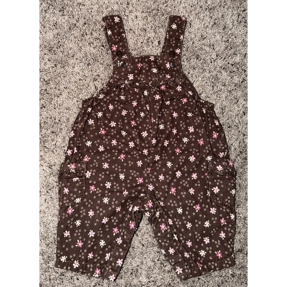 Vtg Carters Baby Floral Bubble Romper Overalls Brown‎ Corduroy 3 Months